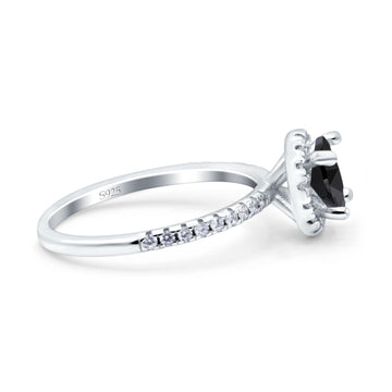 Halo Art Deco Engagement Wedding Ring Round Simulated Black CZ 925 Sterling Silver